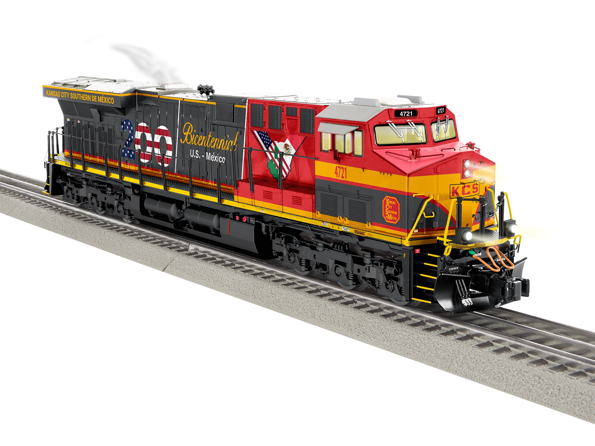The Lionel LEGACY Kansas City Southern de México ES44AC #4721 — modern GE Evolution Series diesel in distinctive KCS de Mexico paint