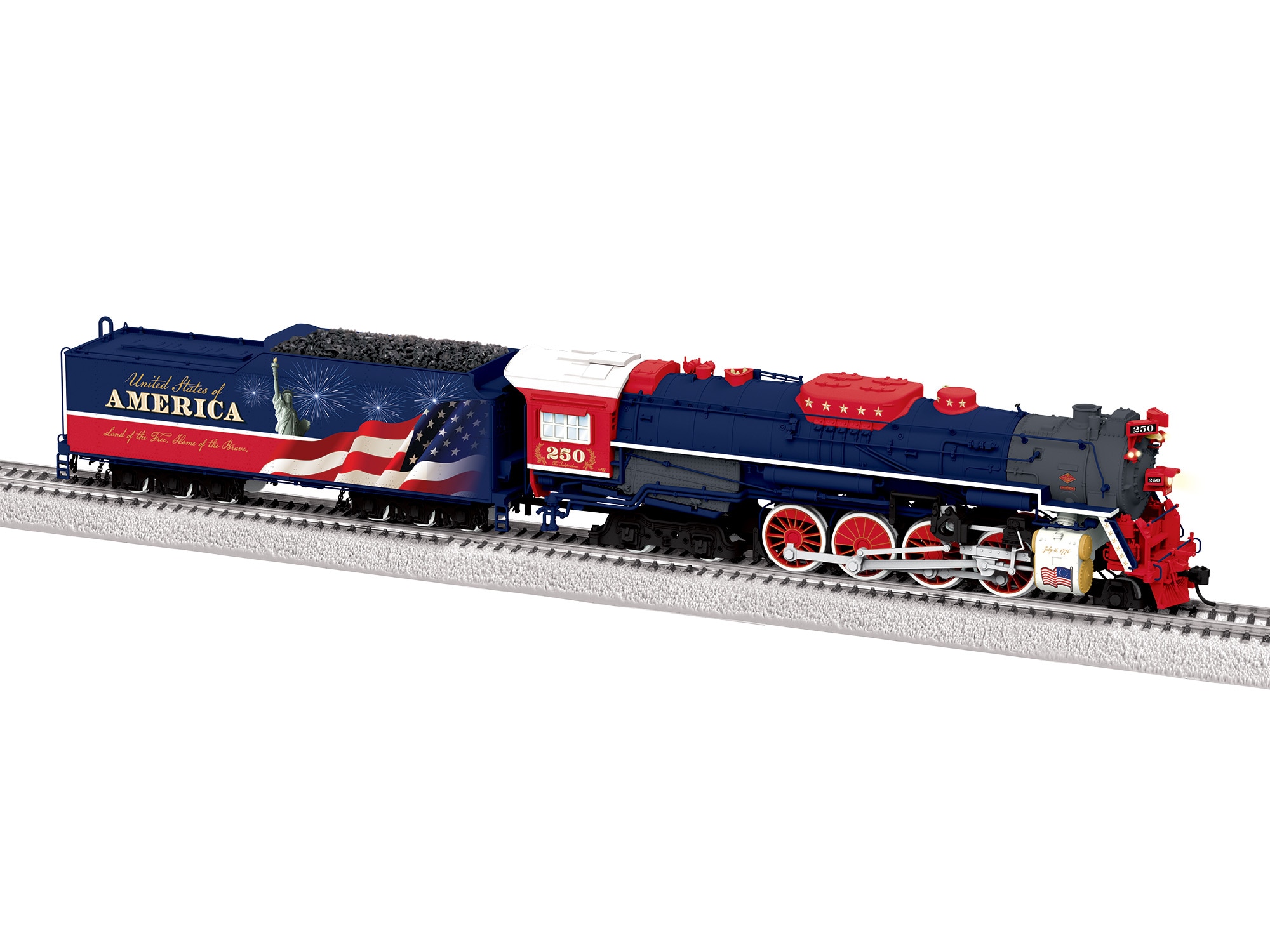 The Lionel US 250th Anniversary Patriotic Berkshire — commemorative LEGACY-tier Berkshire in red-white-and-blue heritage paint celebrating 250 years of the United States