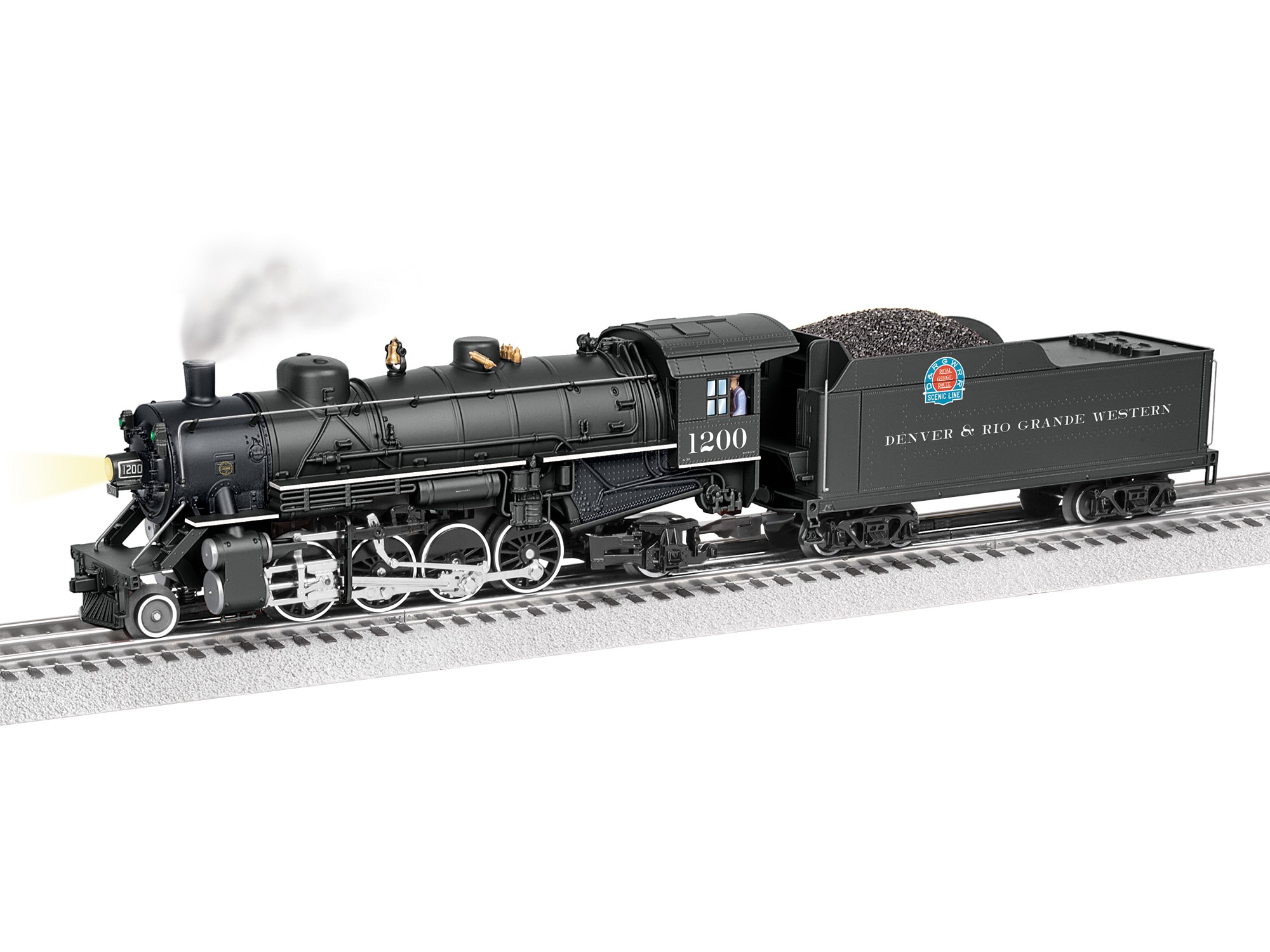 The Lionel LionChief Plus 2.0 Denver & Rio Grande Western Mikado #1200 — iconic Western freight steam in the mid-tier LionChief Plus 2.0 configuration with real Bluetooth control